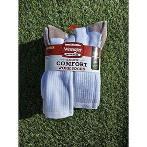 Wrangler 6 Pair Ultimate Durable Work Socks  Men's Sz 6-12 White Steel Toe New